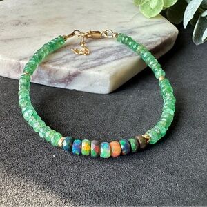 Ethiopian Opal And Emerald Beaded Bracelet 14k Gold
